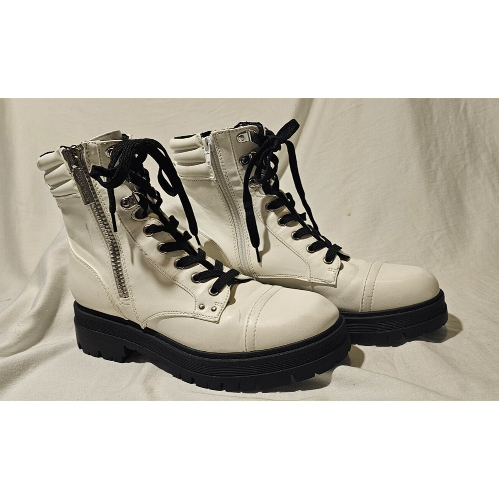 New Nine West Womens Wn juna3 Size 8.5 Ivory Combat Boots